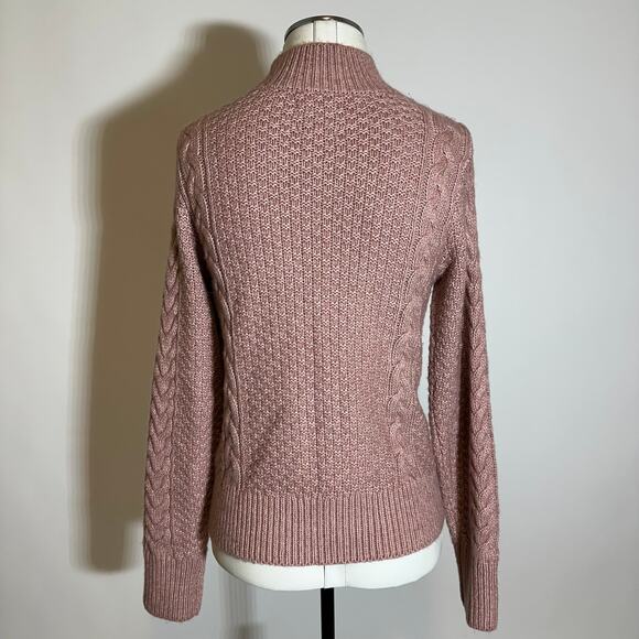Abercrombie & Fitch Pink Chunky Cable Knit Cotton Sweater Womens Sz XS Mock Neck - Picture 6 of 10